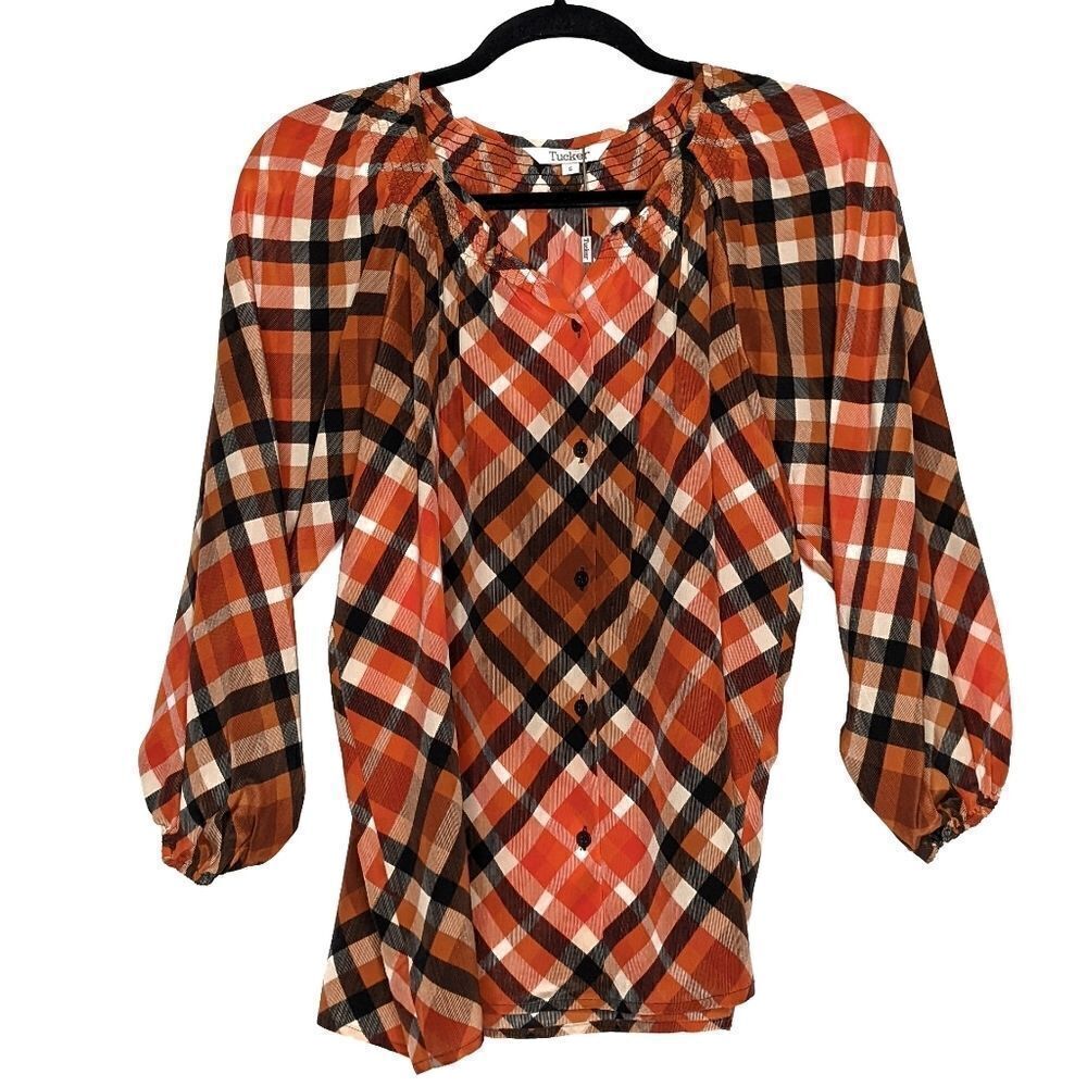 Tucker The Classic Blouse The JCRT Rudolph Plaid in Crepe de Chine Silk